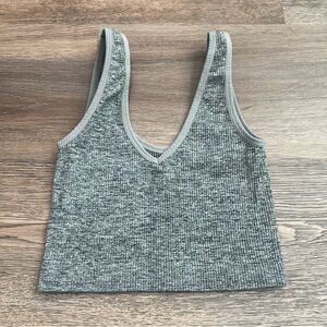 Colsie Ribbed Gray Crop Tank Top XS Stretchy V-Neck Lounge Basic
